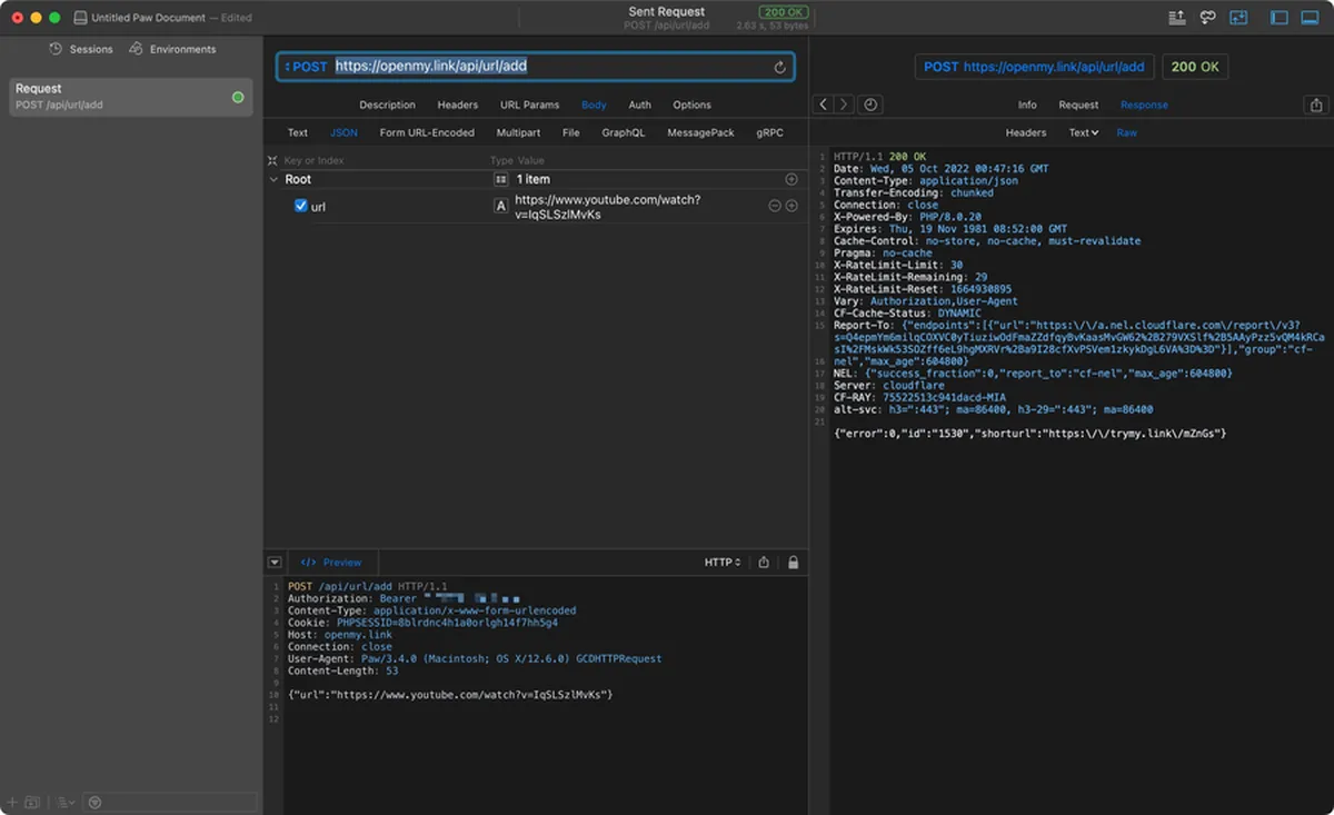 The complete guide to successful marketing with OpenMyLink 6 OpenMyLink's API request test screenshot