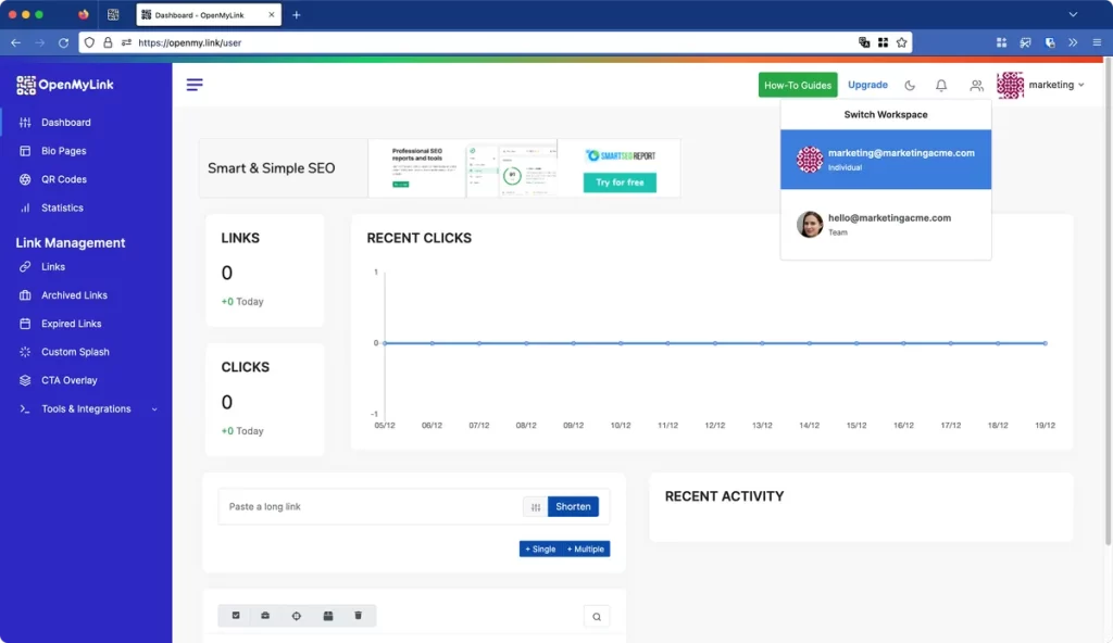 Teams management 4 Screenshot of the team feature interface of the team member and how to switch workspaces.