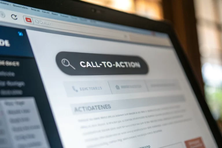 A digital screen displaying a dynamic call-to-action overlay with a contrasting button on a semi-transparent panel against a blurred webpage background, designed for digital marketing.